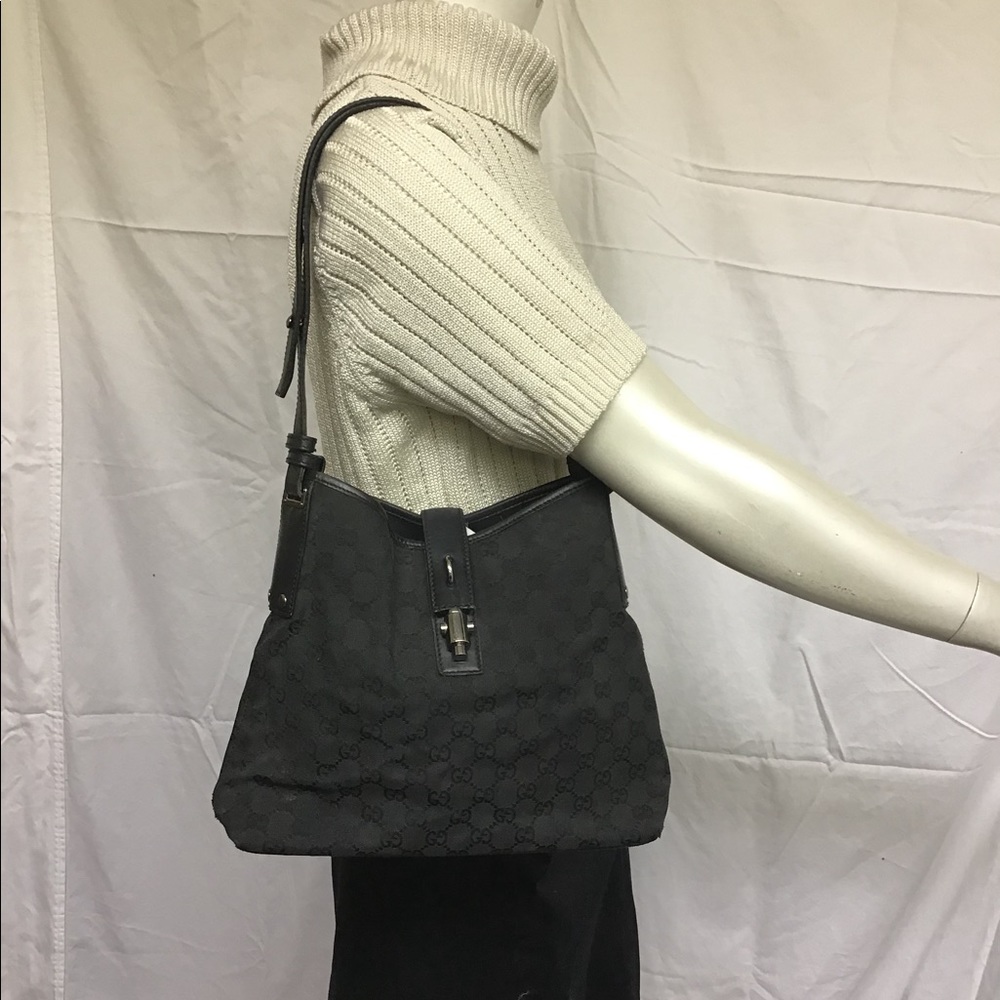 Gucci GG Monogram Black Canvas Shoulder Bag
